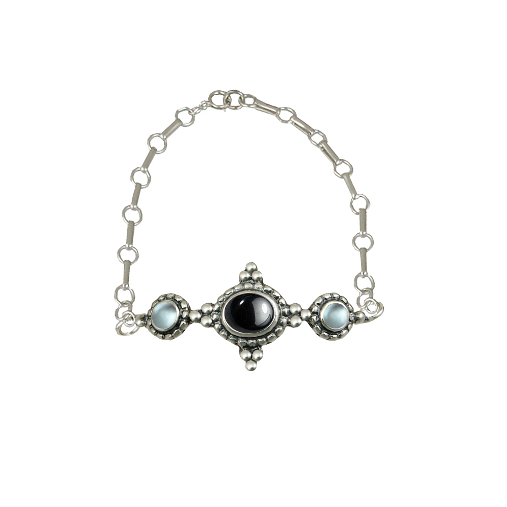 Sterling Silver Gemstone Adjustable Chain Bracelet With Hematite And Blue Topaz